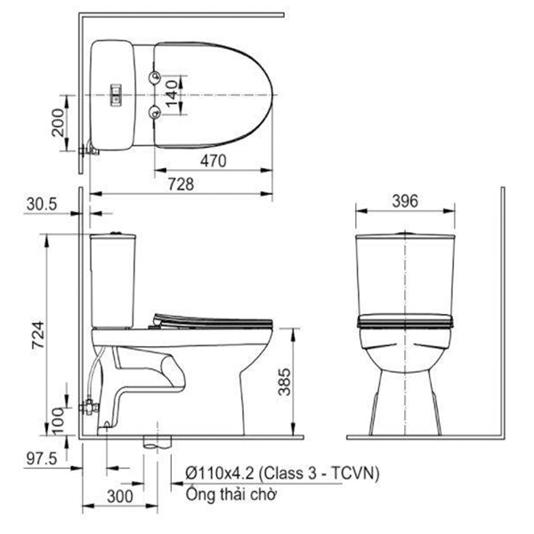 Ban ve ky thuat Bon cau Inax AC-514A+CW-S32VN