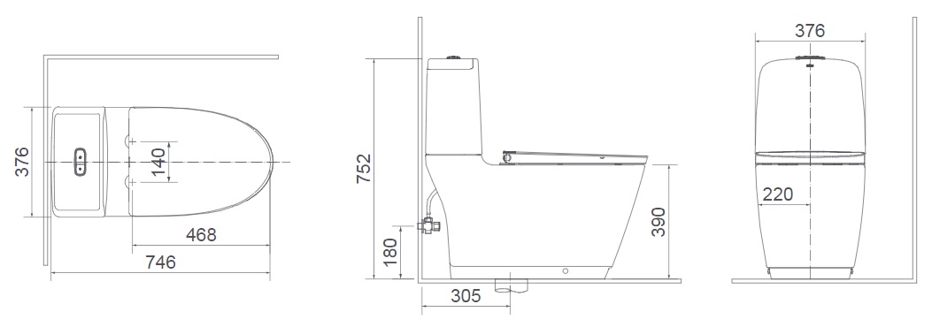 Bản vẽ kỹ thuật bồn cầu 2 khối inax ac 832vn