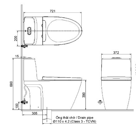 Bản vẽ kỹ thuật bồn cầu 1 khối inax ac 902vn