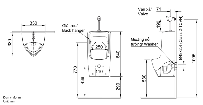 Ban ve ky thuat bon tieu Inax nam U 116V