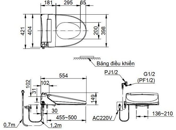 Bản vẽ kỹ thuật nắp rửa điện tử Inax CW-KB22AVN