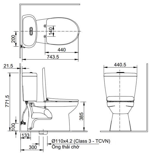 Bản vẽ kỹ thuật bồn cầu 2 khối inax bon cau inax 2 khoi c 306va
