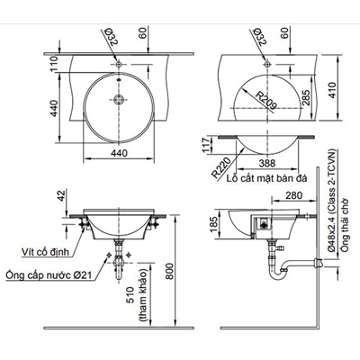 Bản vẽ chậu rửa Inax đặt bàn AL-333V
