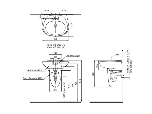 Ban ve ky thuat chau rua treo tuong Inax L-284V
