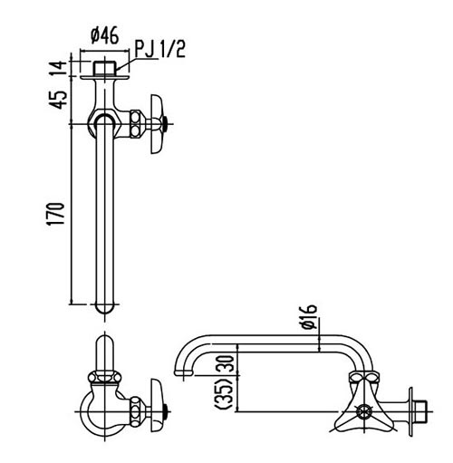 Bản vẽ kỹ thuật vòi chậu nước lạnh Inax LF-16-13