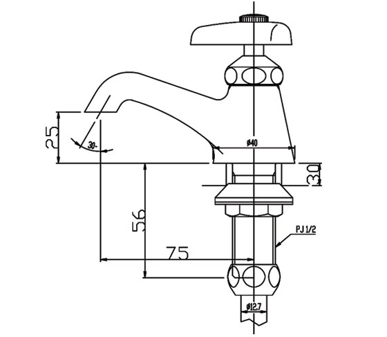 Bản vẽ kỹ thuật Vòi chậu nước lạnh Inax LF-1